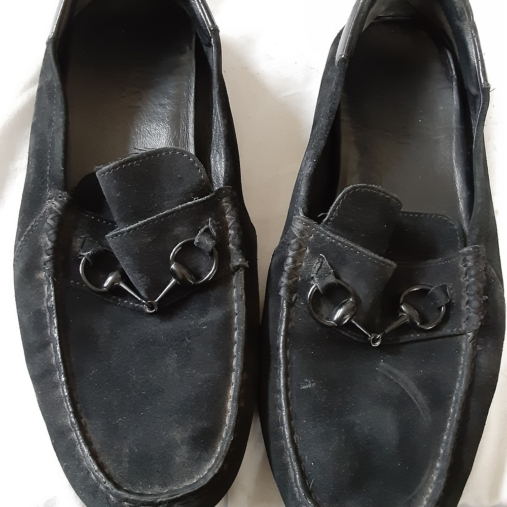 Gucci Black Leather Horsebit Loafers Drivers